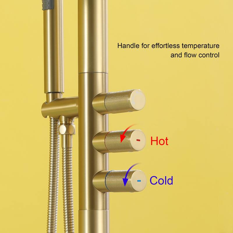 Freestanding Floor Mount 3-Handle Bath Tub Filler Faucet with Handheld Shower