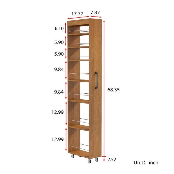 dimension image slide 0 of 3, Roomfitters 7 Tier Pull Out Pantry Cabinet Slim Side Storage Tower Mobile Kitchen Cart Rolling Gap Organizer