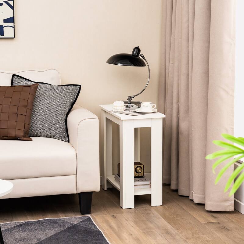 Gymax 2-Tier End Table Modern Sofa Bedside Table Compact Nightstand