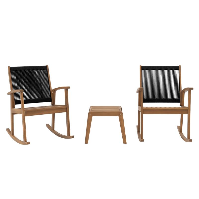 Outdoor Acacia Wood Rocking Chair Set with Side Table