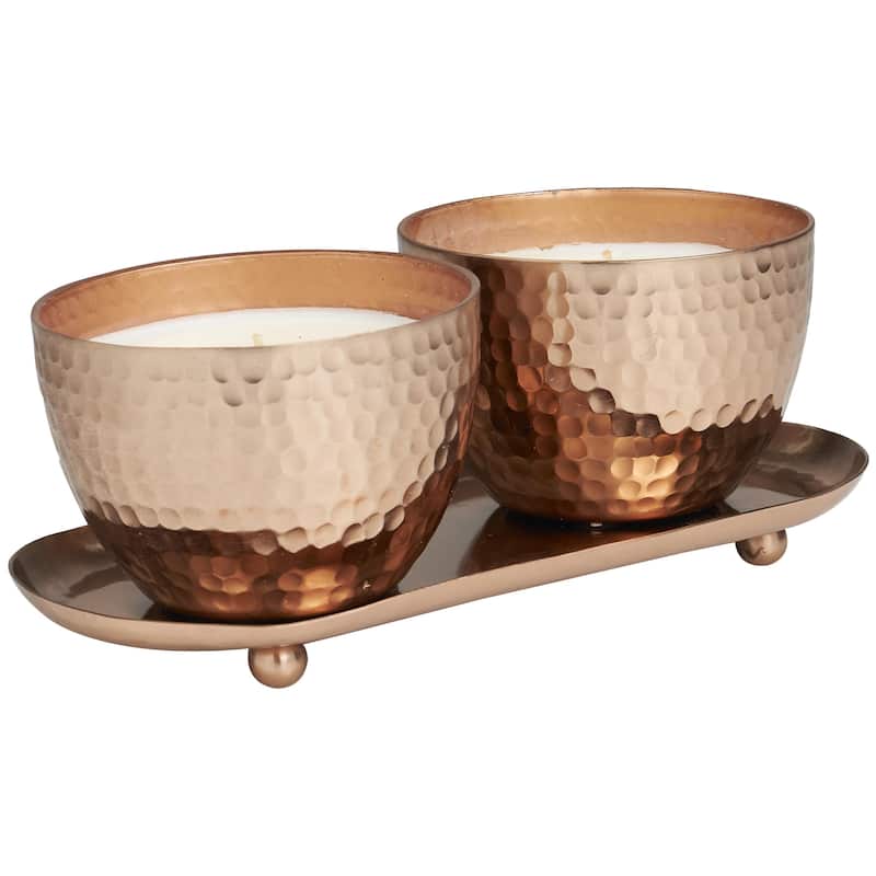 Metal Scented Hammered 10 oz 1 Wick Decorative Candle with White Wax - Set of 2 Gold, Silver, Copper - Roche River Decor