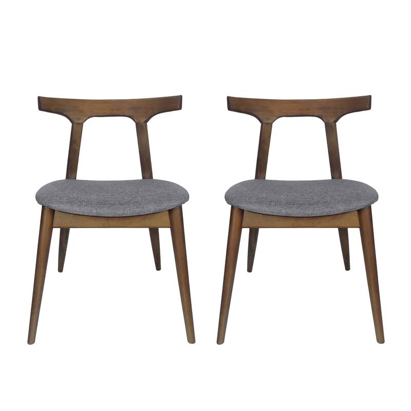 Dining Chairs Set of 2, Upholstered Kitchen Chairs with Curved Backrest, Wood Leg Accent Chairs