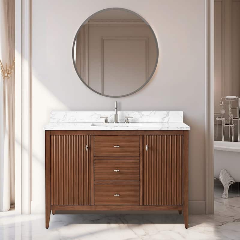 Vanity Art 48" Single Sink Bathroom Vanity Cabinet with Engineered Marble Countertop