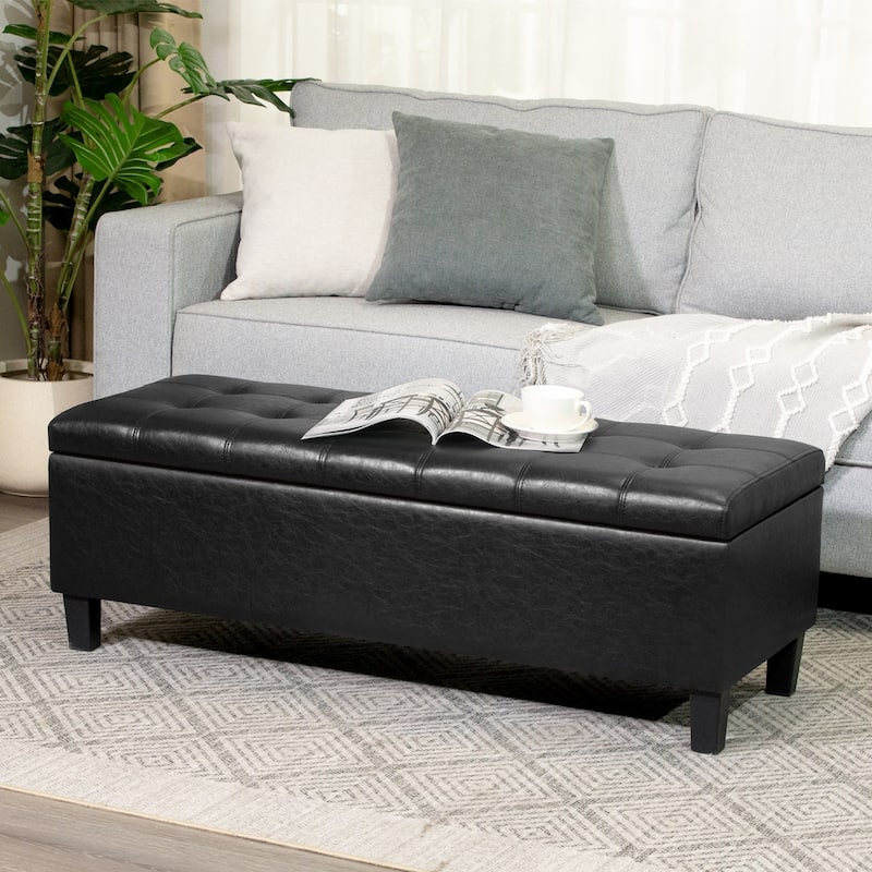 Adeco Faux Leather Storage Ottoman Bench for Living Room