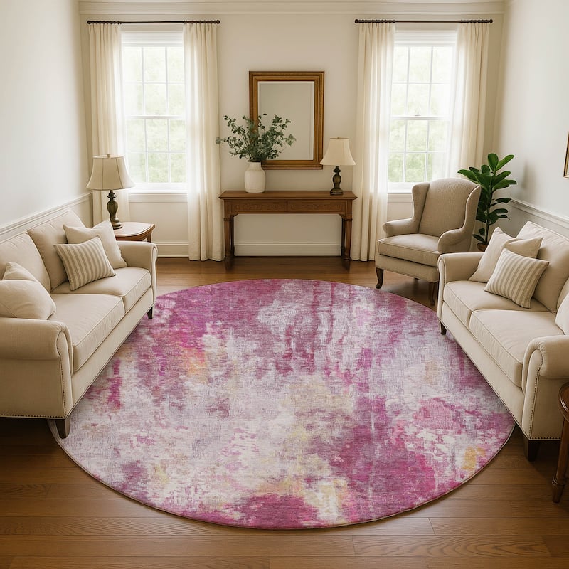 Premium Washable Super Soft Abstract Modern Mayfield Rug - Pink - 8' x 8'