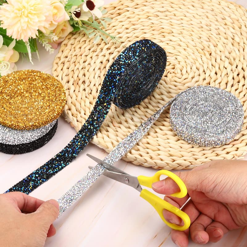 3 Yards Resin Rhinestone Ribbon Crystal Strips Self Adhesive, AB