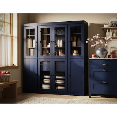 Palace Imports 100% Solid Wood 65" Pantry Cabinet with Clear Glass, Shaker Doors, 2-Drawers and Adjustable Shelves
