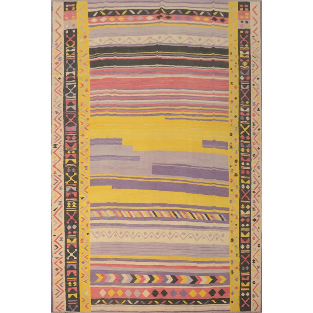 Hand Woven Southwestern Wool Multi-Colored Geometric Area Rug - 12' 10'' X 9' 8''