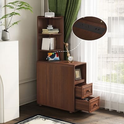 Versatile Corner Table with Drawers and Shelves for Bedroom and Living Room