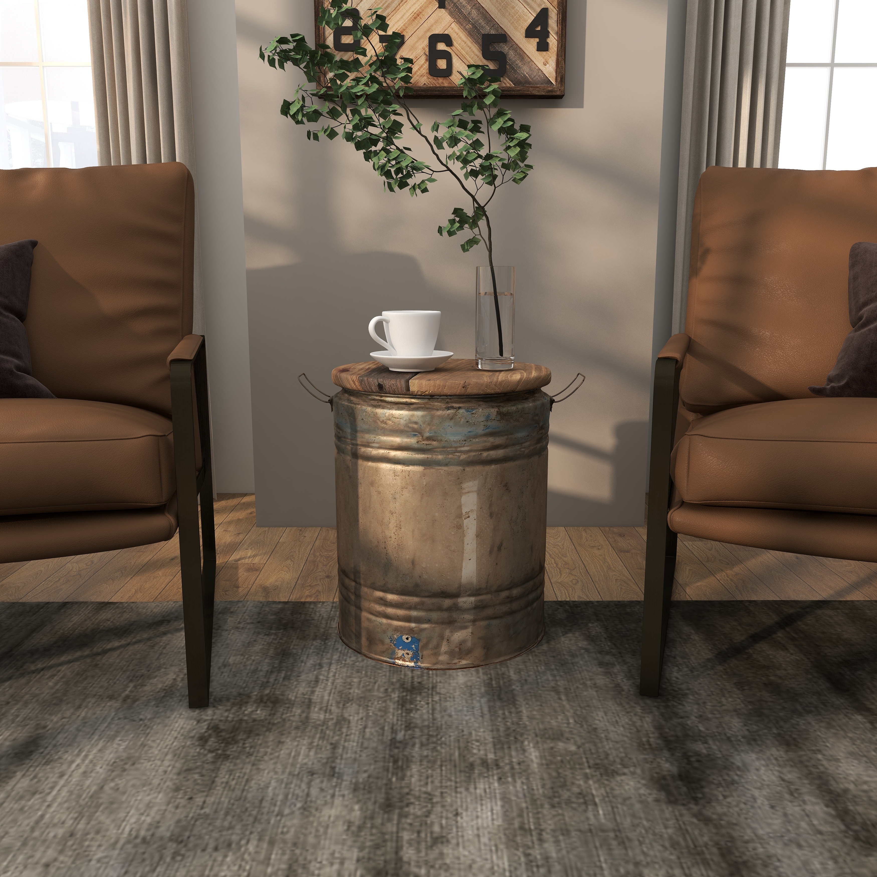 Gray Metal Farmhouse Accent Table with Brown Wood Top - 16 x 16 x 20