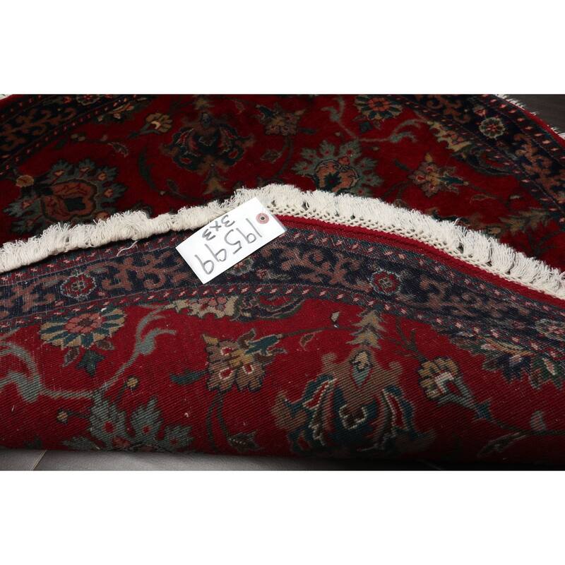Agra Traditional Botanical 3x3 Round Hand Knotted New Zealand Wool Burgundy Rug - 3' x 3' -Round