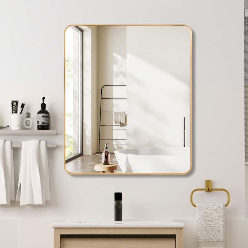 Bathroom Mirror for Over Sink Wall Mirror Metal Frame Rounded Rectangular Vanity Mirrors for Bedroom Living Room Entryway Decor - 30" x 36" - Gold