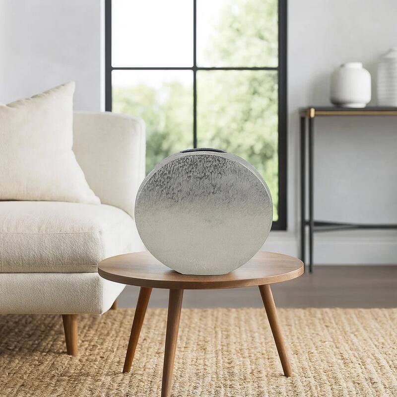 15 Inch Modern Decorative Vase, Round, Silver Finished Aluminum Frame