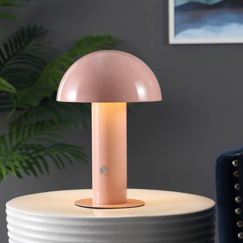Porcini 10.75" Contemporary Bohemian Rechargeable/Cordless Iron Integrated LED Mushroom Table Lamp, by JONATHAN Y