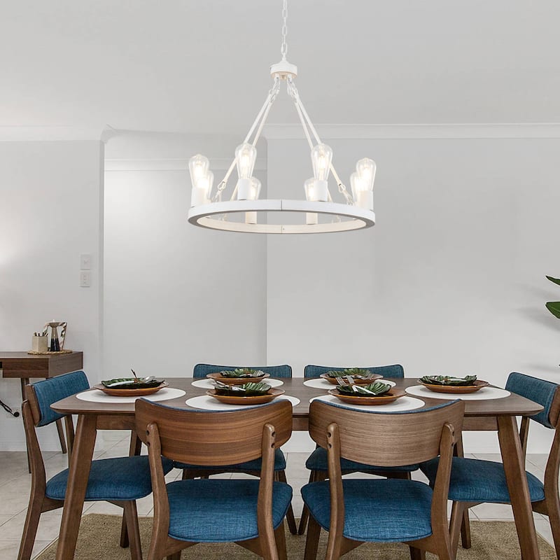 8-Light Circle Wagon Wheel Farmhouse Foyer Chandelier Linear Island Chandelier Lighting for Dining Room