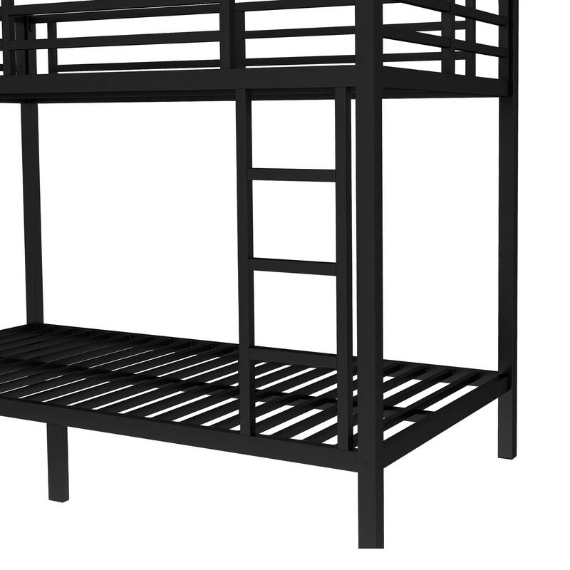 Metal Bunk Bed Frame with Safety Guardrail, Heavy Duty Metal Slat Support, Noise Free