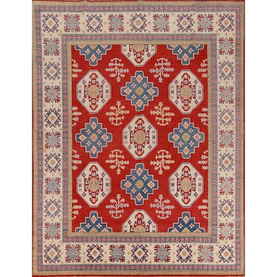 Hand Knotted Oriental 100% Wool Carpet Traditional Geometric Red Kazak Area Rug - 9' 8'' X 7' 11''