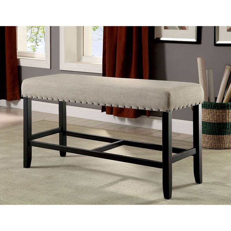 Rustic Charm Beige Linen Like Fabric 1pc Counter Height Bench Dining Room Furniture