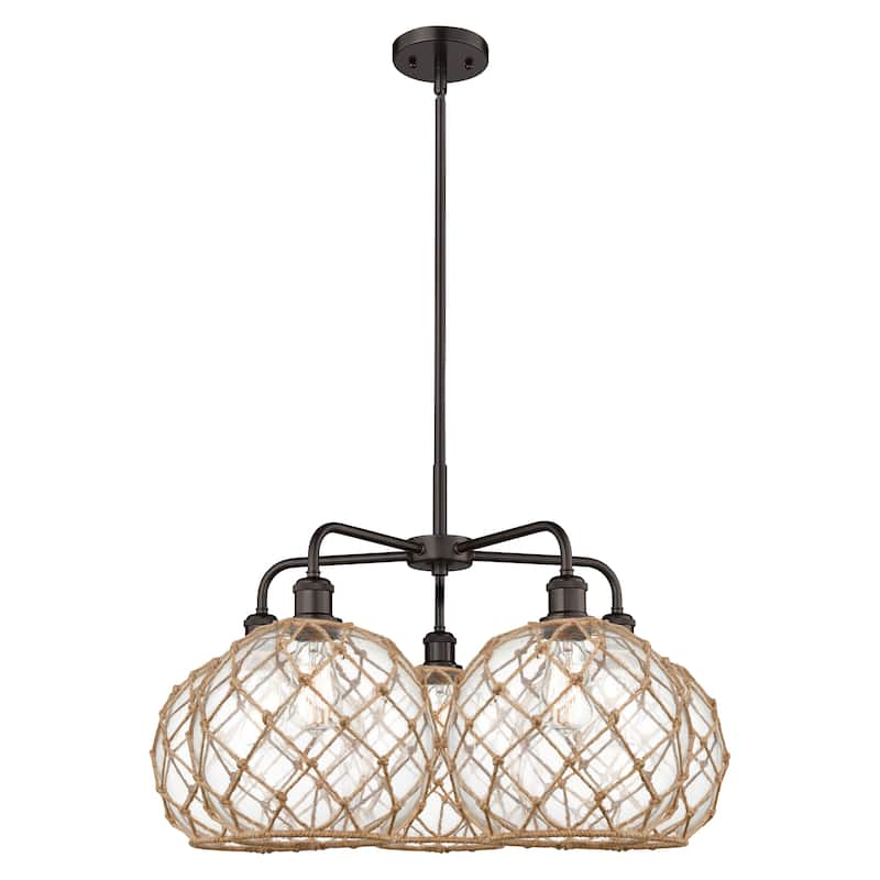 Innovations Lighting Endless Possibilities Ballston - Farmhouse Rope - 5 Light 29" Stem Hung Chandelier - Clear Glass with Brown Rope/Oil Rubbed Bronze