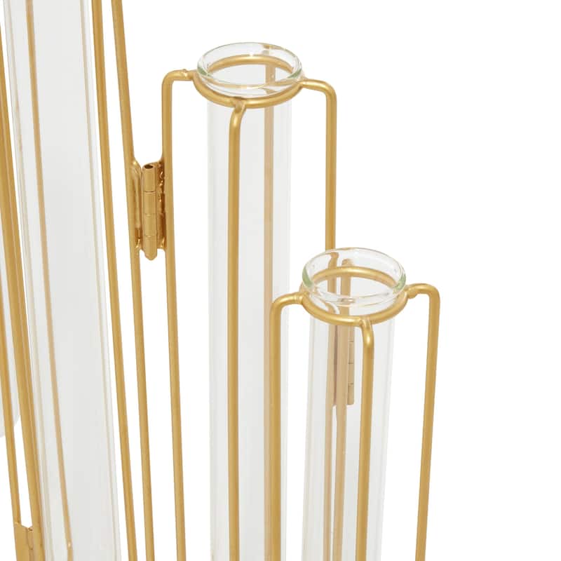 Metal Foldable Decorative Vase with Clear Glass Test Tubes - Gold - Roche River Decor