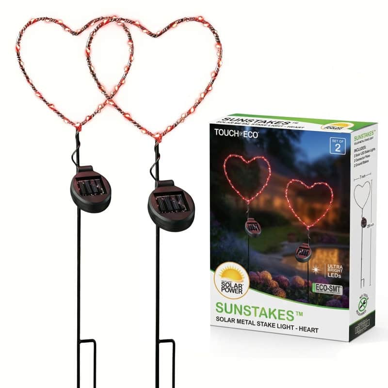 Outdoor Solar Powered LED Decorative Garden Stake Light - 2 Pack Red Heart - 2 Pack