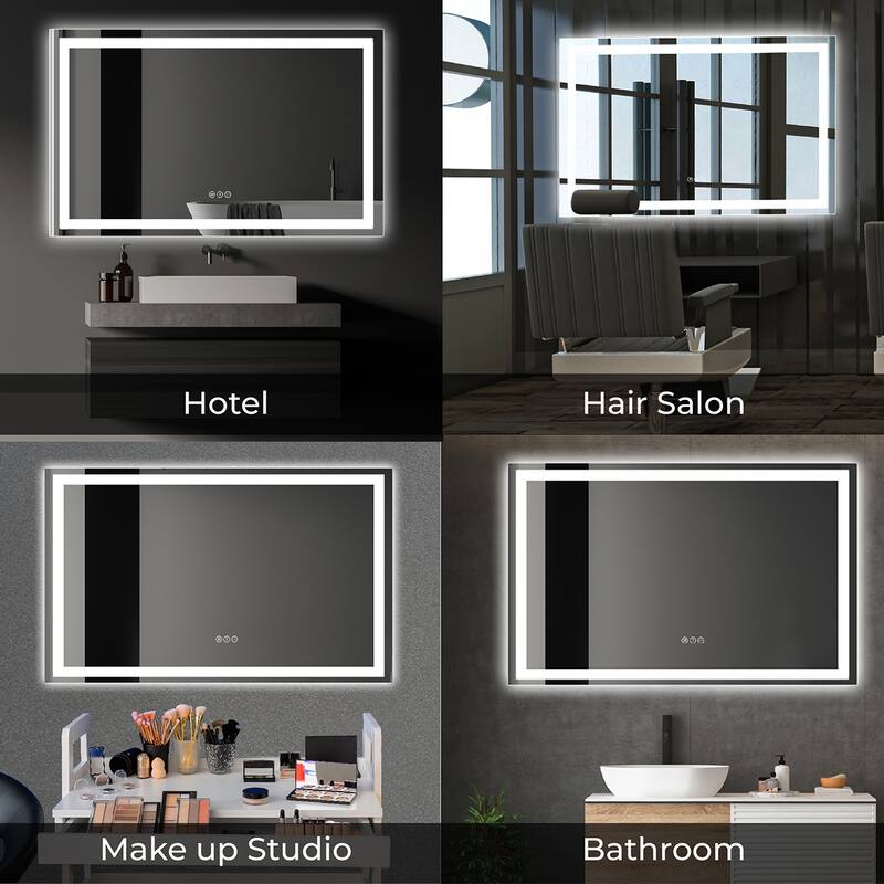 LED Bathroom Mirror with Lights 60x36, Lighted Vanity Mirror Wall Mounted with Front and Backlit - White