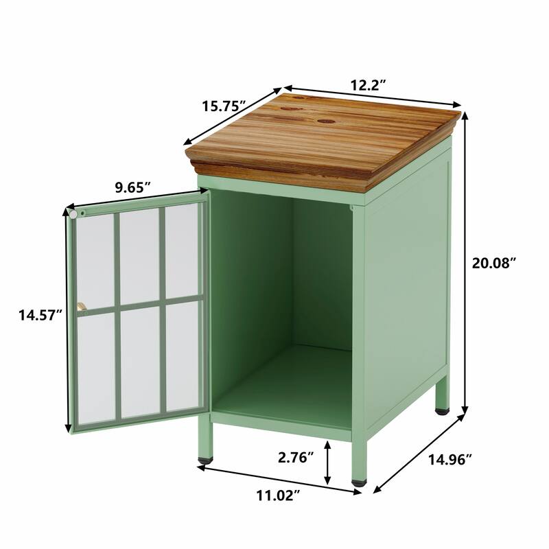 Chic Nightstand with Storage Cabinet & Solid Wood Tabletop