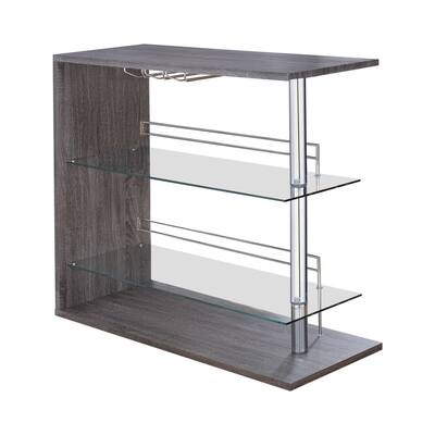 Radiant Rectangular Bar Table with 2 Shelves and Wine Holder, Gray