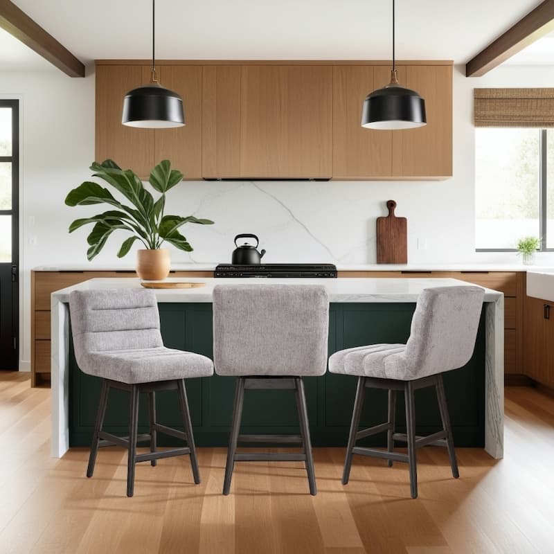 Elias Modern Swivel Bar Stool, Upholstered Counter Stool with Solid Wood Frame - Gray Oak & Gray - Counter Height