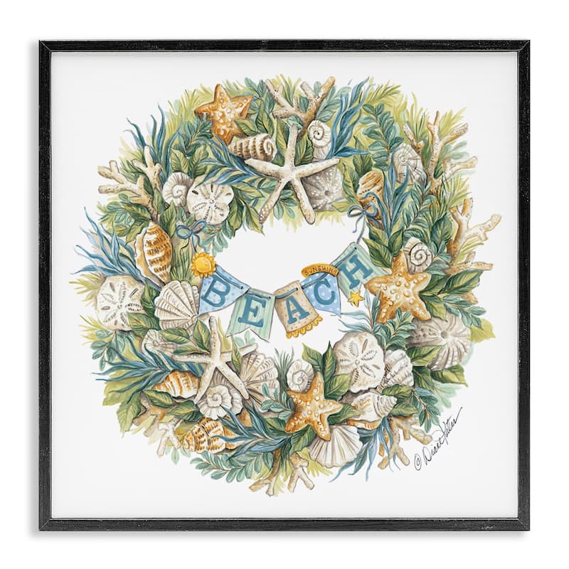 Stupell Holiday Beach Seashell Wreathe Nautical Christmas Framed Wall Art, 12 x 12 - Multi-Color