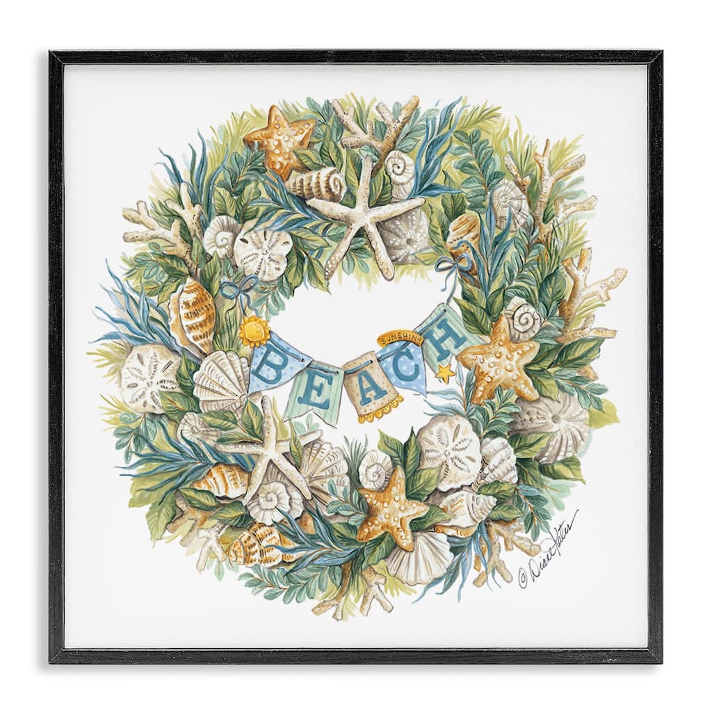 Stupell Holiday Beach Seashell Wreathe Nautical Christmas Framed Wall Art, 12 x 12 - Multi-Color