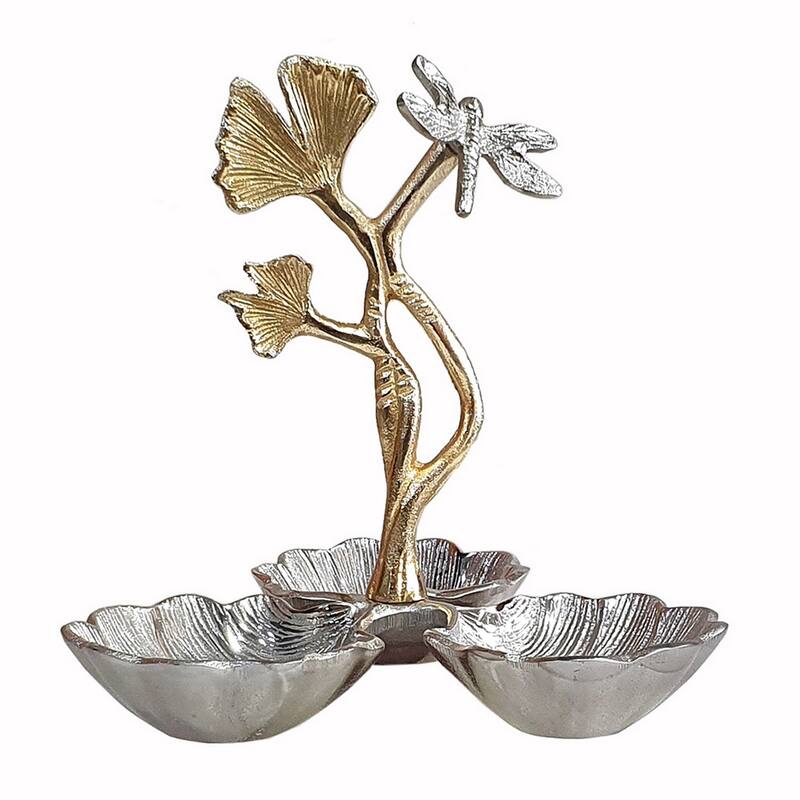 Keva 9 Inch Decorative Bowl, Curved Leaf Design, 2 Tone Gold, Silver Finish - Silver