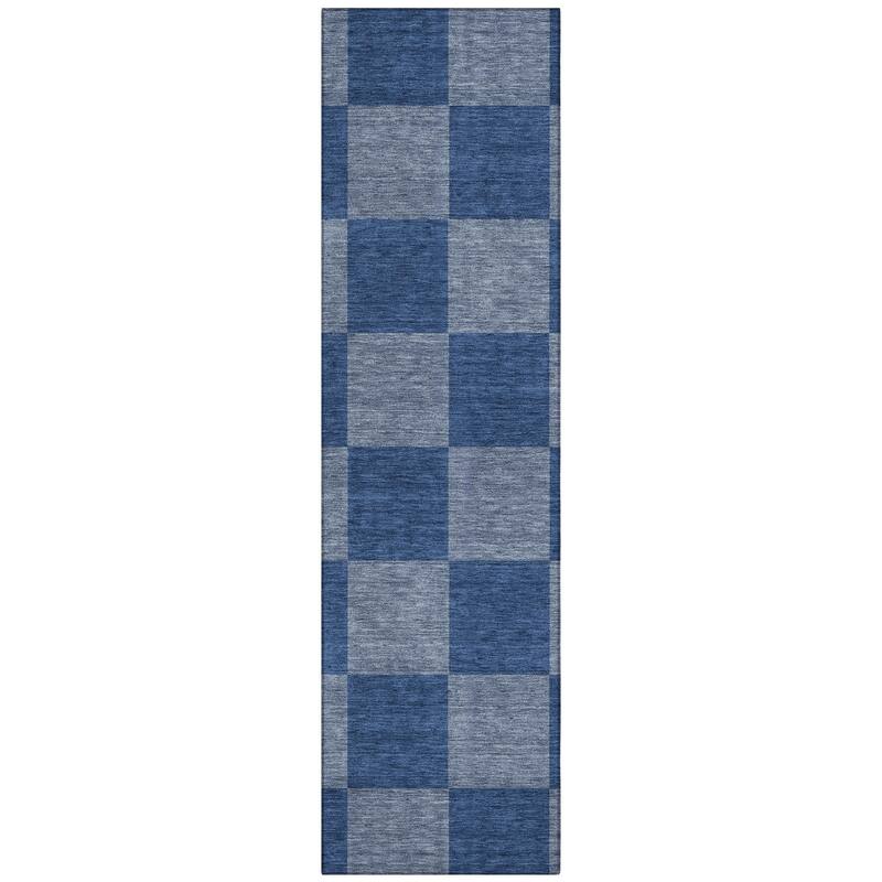 Machine Washable Indoor/ Outdoor Modern Checker Chantille Rug