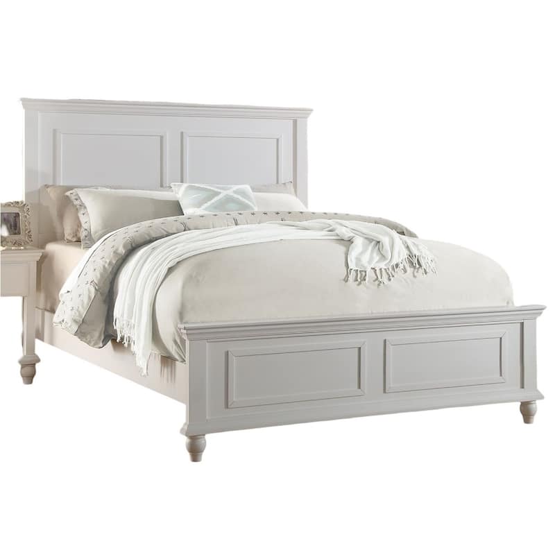 White Color Queen Size Bed Bedroom Furniture High Panel Headboard Footboard Plywood 1pc Bedframe