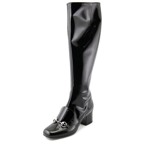 Gucci Regent Women Square Toe Patent Leather Black Knee High Boot