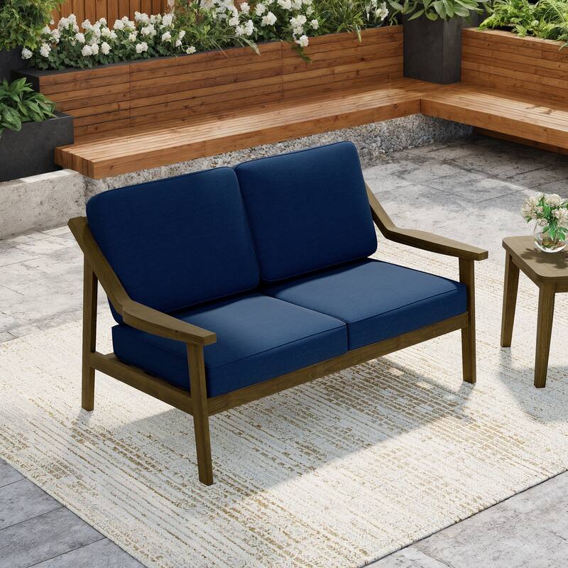 Solid Wood Outdoor Arm Chair Loveseat with Cushion