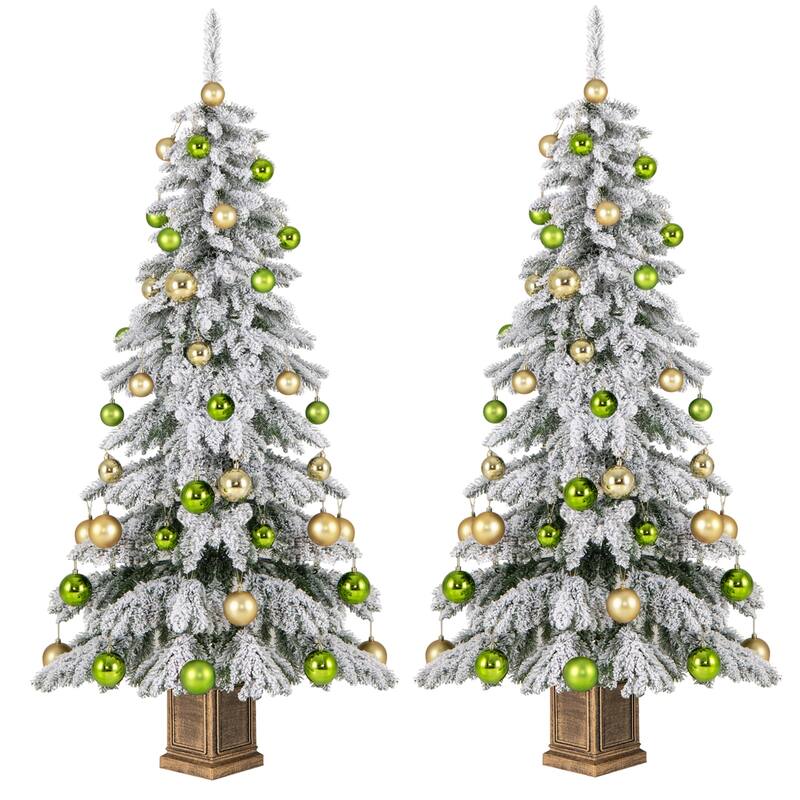Costway 2 PCS 6 FT Artificial Xmas Tree Hinged Christmas Tree with 589 - 2 PCS - Green - 6 Foot