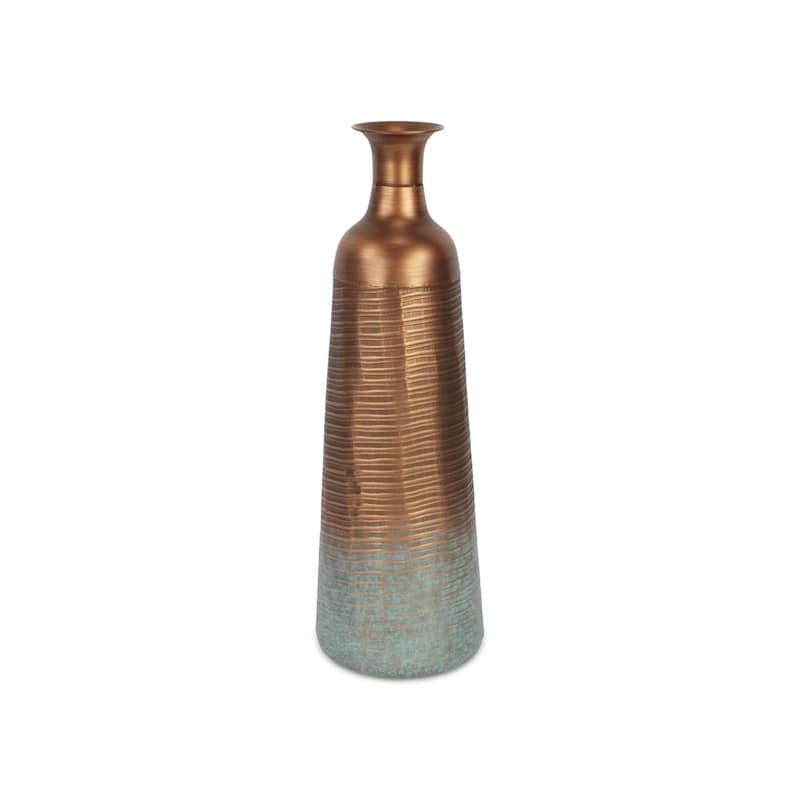 24" Copper And Teal Abstract Tapered Metal Table Vase - 7.50