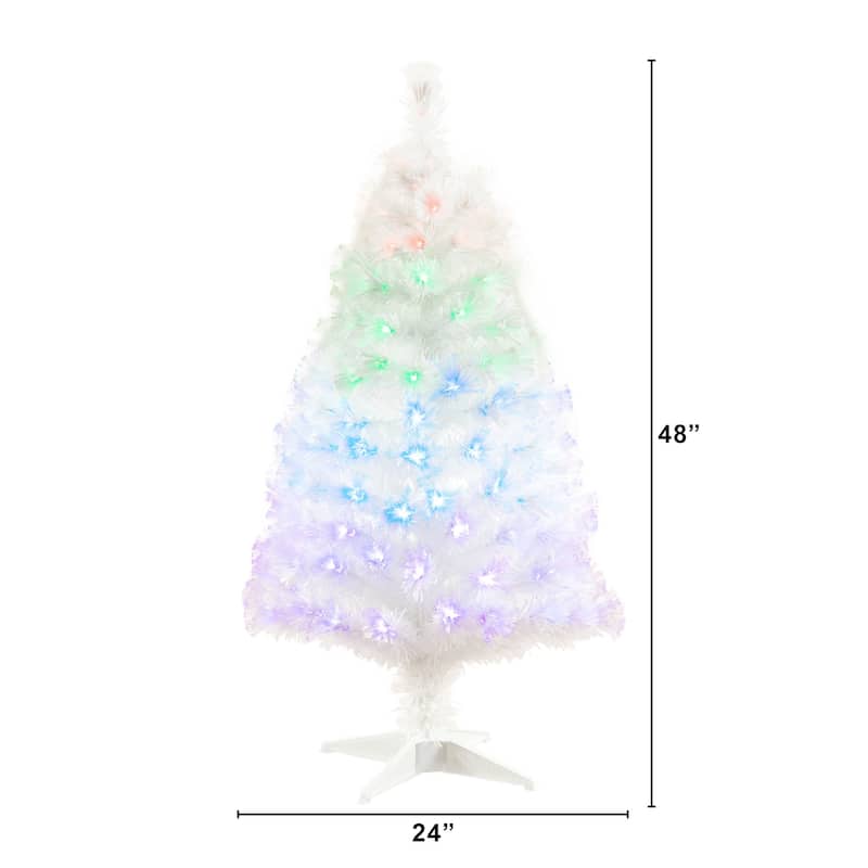 4' Pre-Lit White Fiber Optic Artificial Christmas Tree, Multicolor LED Lights - 4 Foot