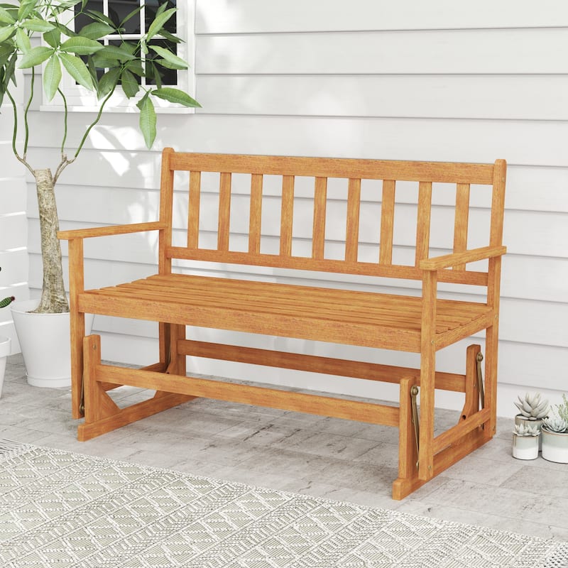 Gymax 2 Person Patio Glider Bench Solid Acacia Wood Porch Glider Chair - Natural