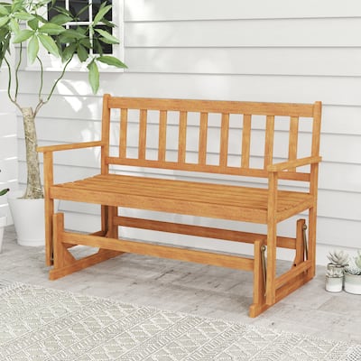 Gymax 2 Person Patio Glider Bench Solid Acacia Wood Porch Glider Chair