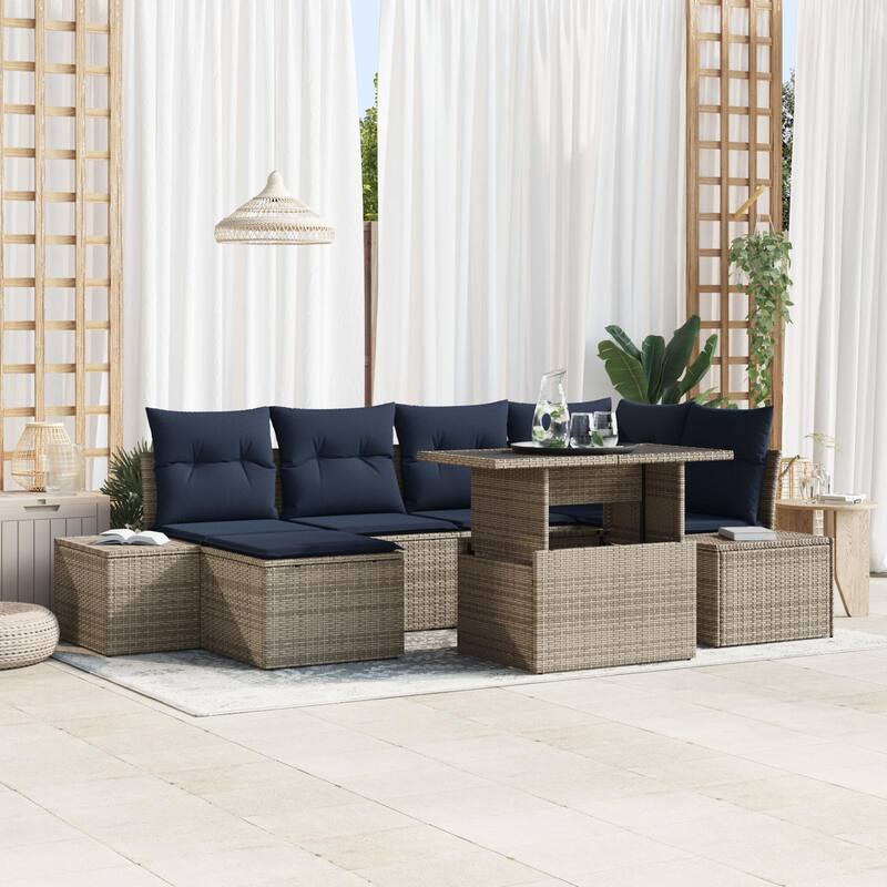 vidaXL 7 Piece Garden Sofa Set with Cushions - 103.9×60.6×27.2 - Grey