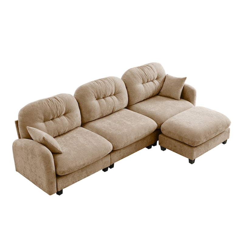 107" Sectional Couches for Living Room, Tufted Back Upholstered Couch with Ottoman, Chenille 3 Seater Modular Sectional Sofa