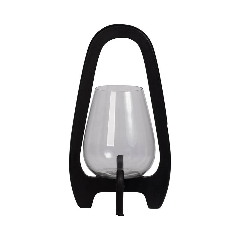 Glass Hurricane Lantern with Wood Handle - Black, 15 in. - 15.0"