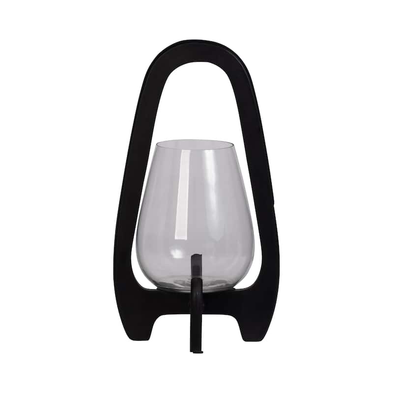 Sagebrook Home Elegant Glass Lantern with Wood Handle - Enhance Your Space - 8" x 8" x 15"