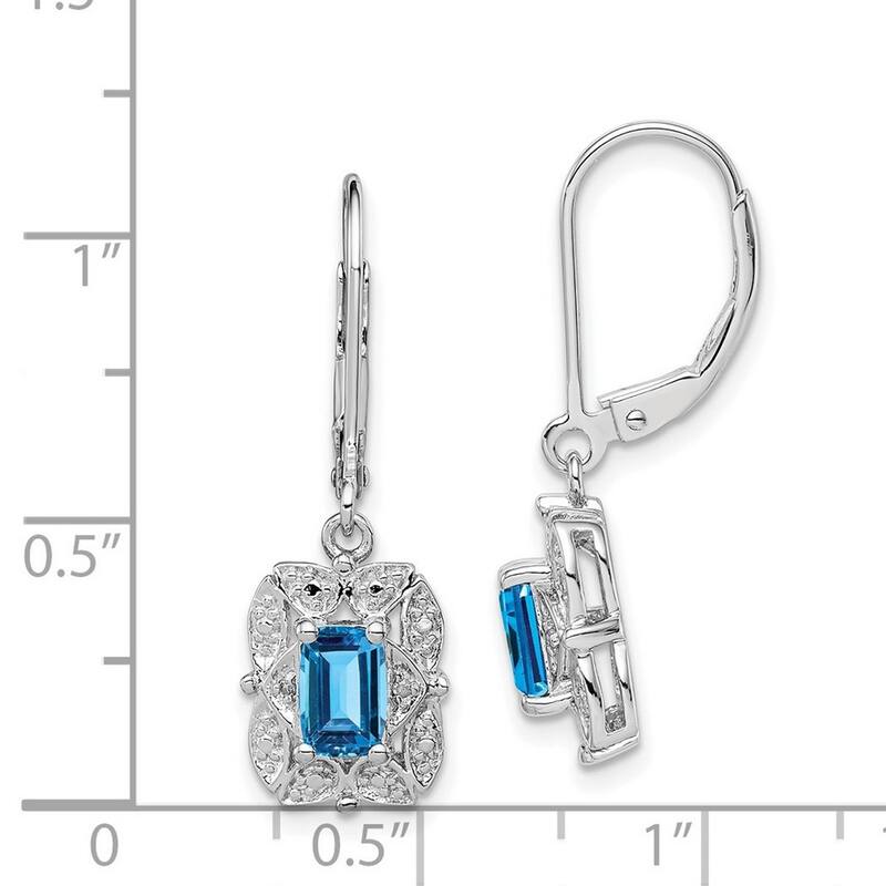 Curata 925 Sterling Silver Dangle Polished Leverback Diamond and Light Blue Topaz Earrings - 30x9mm Wide