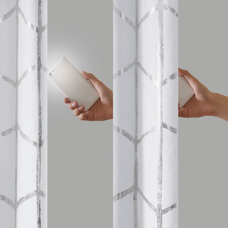 Total Blackout Metallic Print Grommet Top Curtain Panel