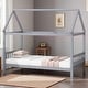preview thumbnail 46 of 44, Twin Size Solid Wood House Frame Platform Bed, with Headboard and Footboard, with Underbed Storage Space, Minimalist Kids Bed LIGHT GREY