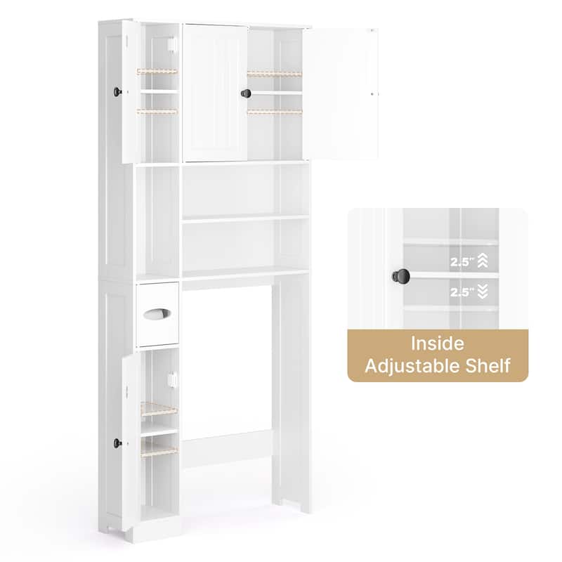 70" Freestanding Above Toilet Storage Cabinet, Adjustable Bathroom Shelving With Anti-Tip Devices