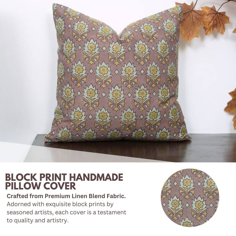Fabdivine Floral Throw Fall Summer Décor Pink Pillow Cover Handmade Linen, for Farmhouse Guest Room or Couch, Custard Apple